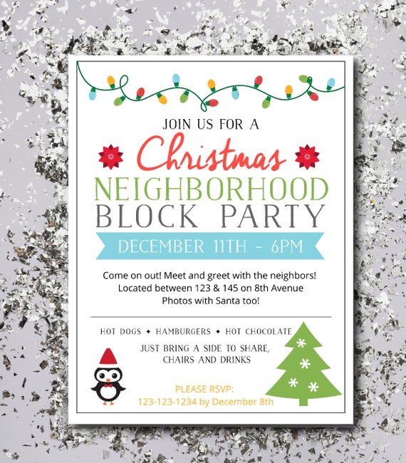 Christmas Neighborhood Block Party Flyer Template, Backyard Party Invite, Meet Your Neighbors, Easy to use Template, Edit yourself Il_570xn
