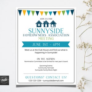 HOA Meeting Announcement Flyer Template, Homeowners Association Meeting Flyer, Subdivision Flyer, Easy to use Template, Edit yourself