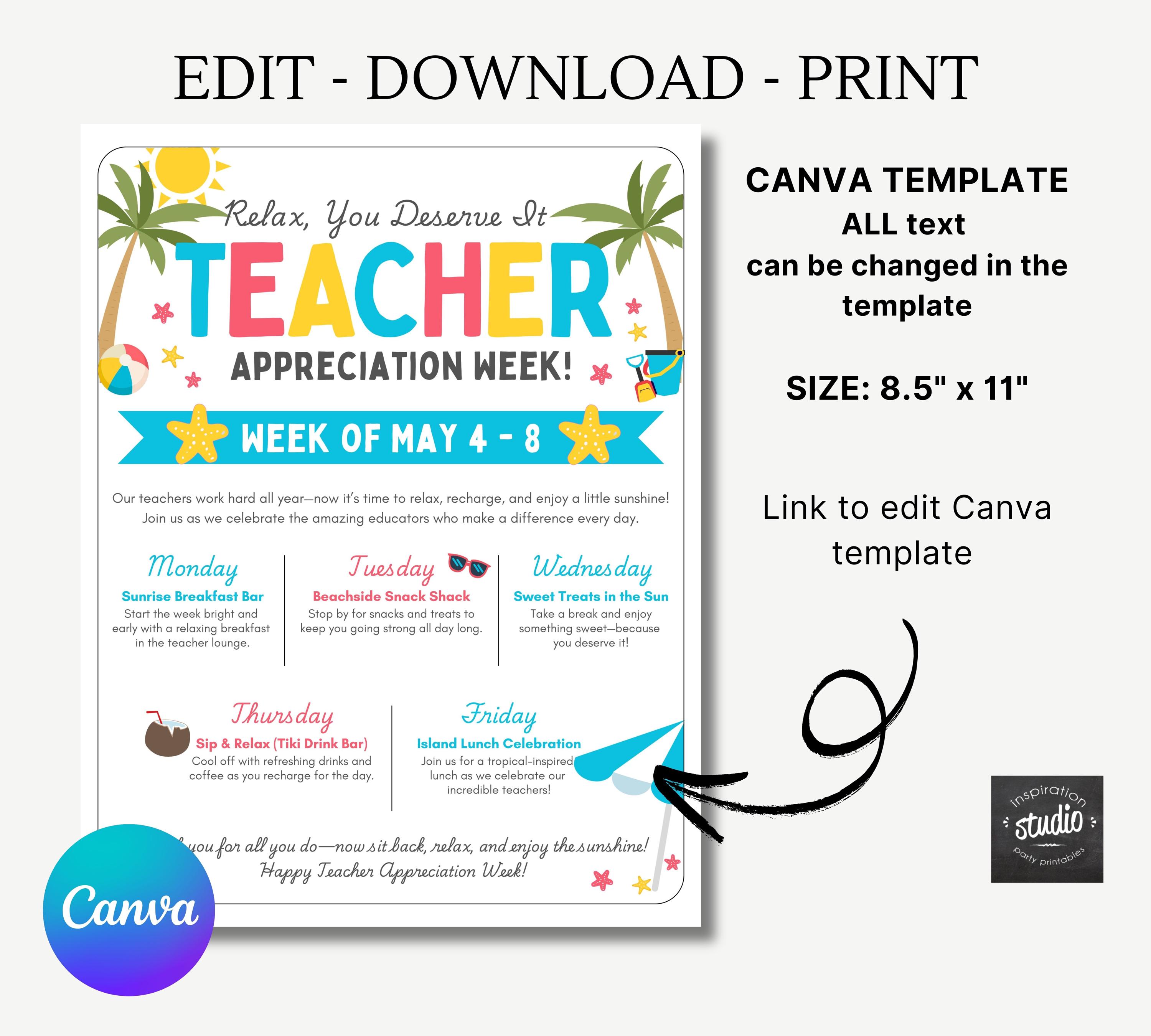 Relaxing Beach Theme Teacher and Staff Appreciation Week Flyer Template ...
