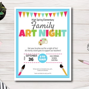 Family Art Night Event Flyer Template, Painting Night Fundraiser Flyer Template, School Event Flyer, Easy to use template, PTA, PTSA, PTO