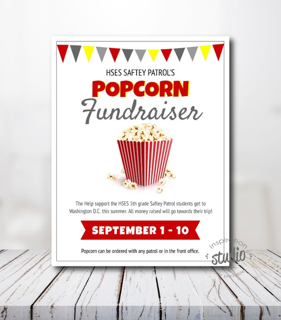 Popcorn Fundraiser Flyer Template, School Fundraiser Flyer, PTA, PTO