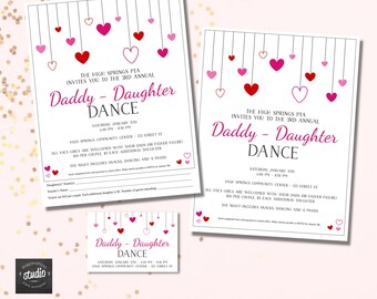 Daddy/Daughter Dance Flyer & Tickets Template | Father/Daughter Template Printable Package | Sweetheart Dance | Heart Theme | Edit yourself