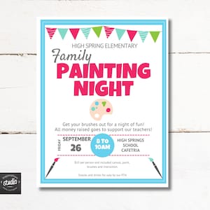 Family Painting Night Event Flyer Template | Art Night Fundraiser Flyer | School Event Flyer | Easy to use template | PTA, PTSA, PTO Event