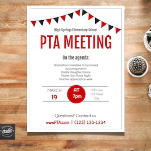 Meeting Announcement Flyer Template |  Great for PTA, PTO, PTSA, Home Owner Association Meetings | Easy to use Template | Edit yourself,