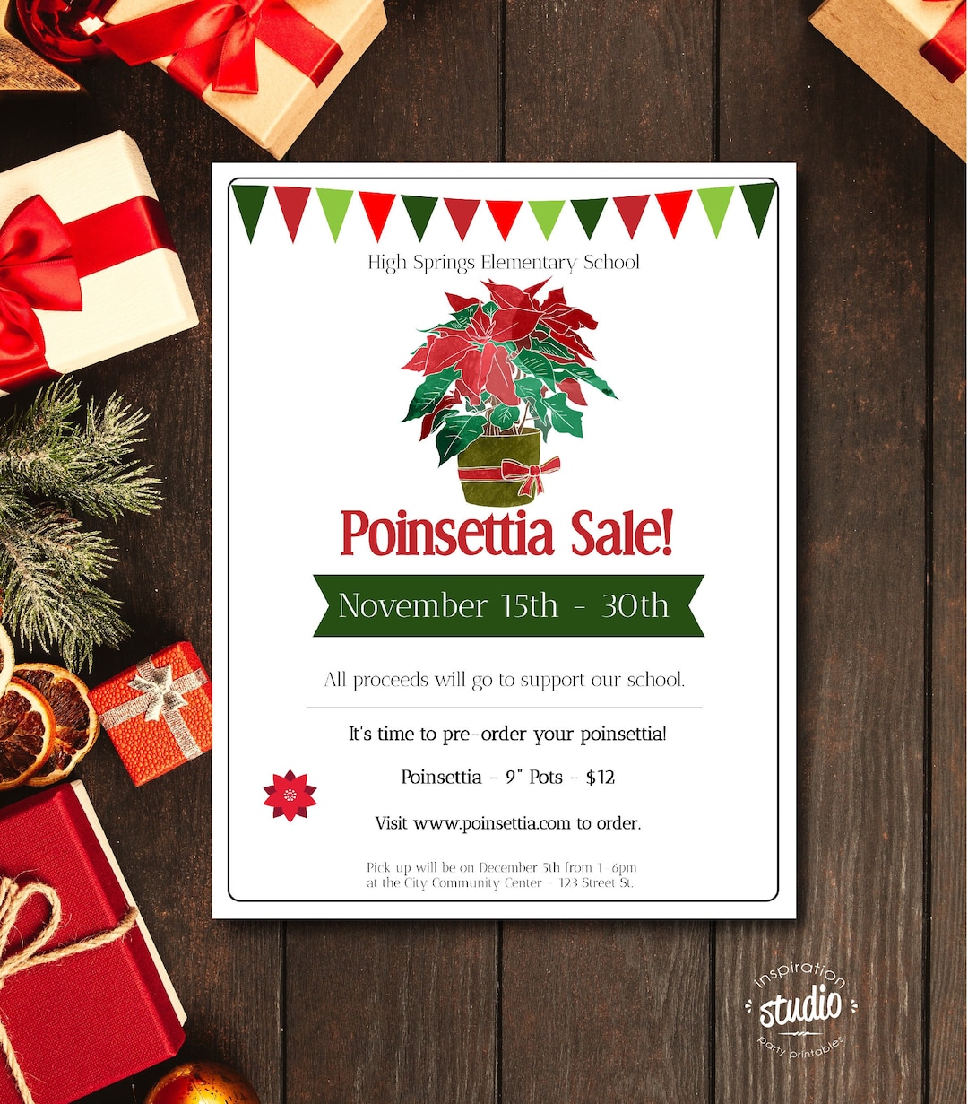 Holiday Poinsettia Sale Fundraiser Flyer Template (Instant Download) Etsy