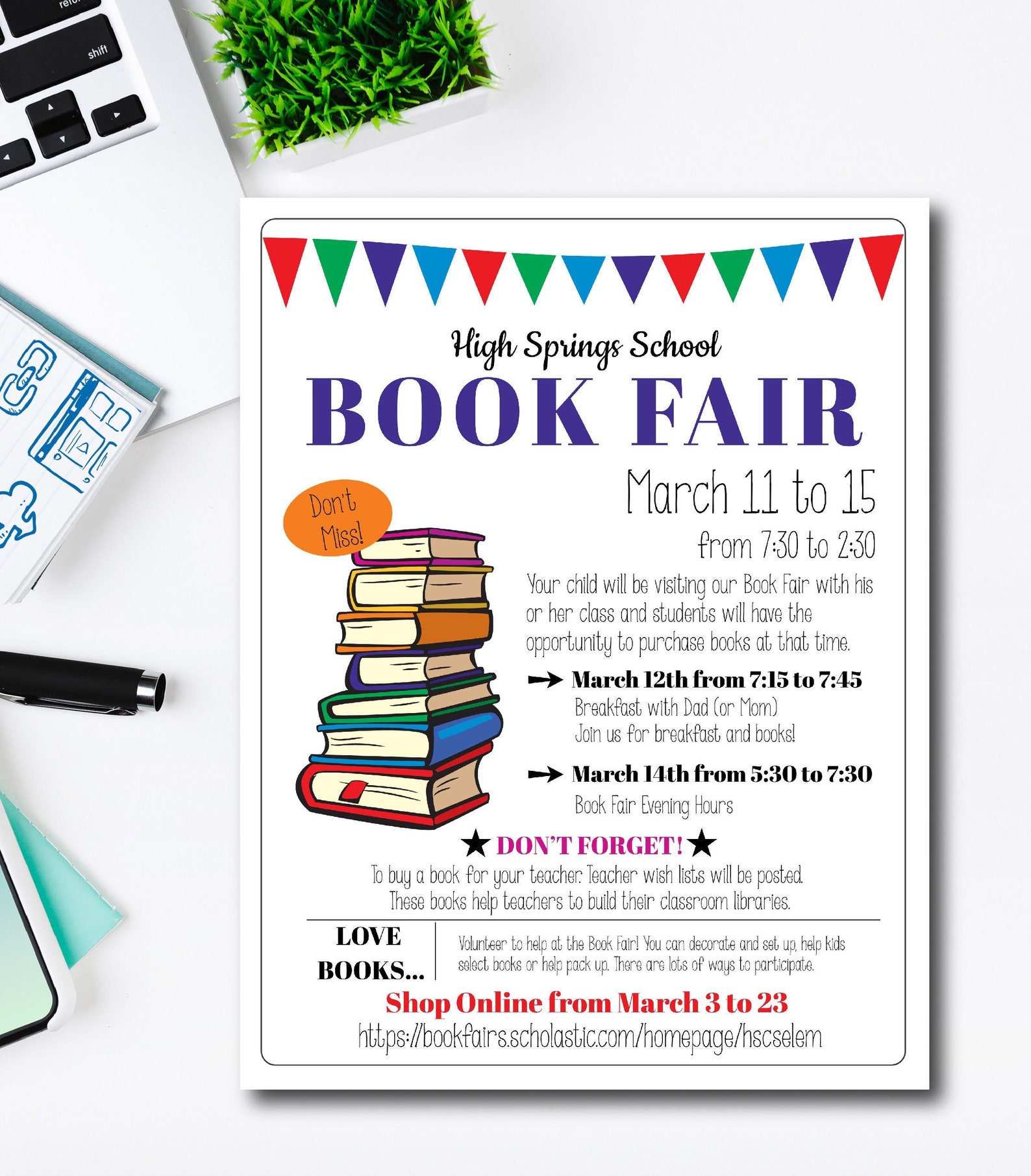 Book Fair Flyer Template School Book Fair PTA PTO School Etsy