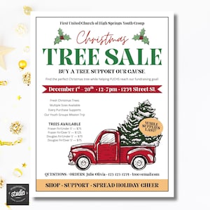 Christmas Tree Sale Flyer Template | Holiday Tree Fundraiser Poster | School Church PTO Fundraiser | Canva