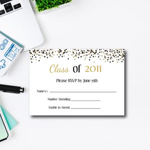 Reünie reactie kaartsjabloon middelbare school | College reünie | Familiereünie | RSVP-kaart | 5" x 3,5" | Eenvoudig te gebruiken sjabloon