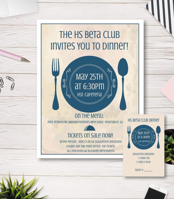 Dinner Fundraiser Flyer Template Pta Pto School Club Etsy