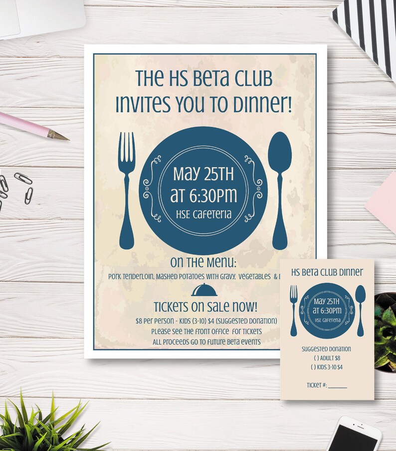 Dinner Fundraiser Flyer Template Pta Pto School Club Etsy Singapore