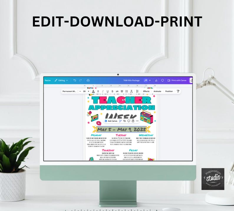 90s Retro Teacher Appreciation Week Set | Editable Canva School Flyer ...