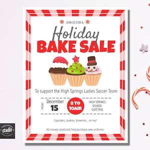 Holiday Bake Sale Fundraiser Flyer Template, Christmas Bake Sale, PTA, PTO, School Fundraiser, Church, Easy to use template, Edit Yourself