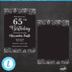 65th Birthday Invitation Template | 65th Birthday Invite | Adult ...