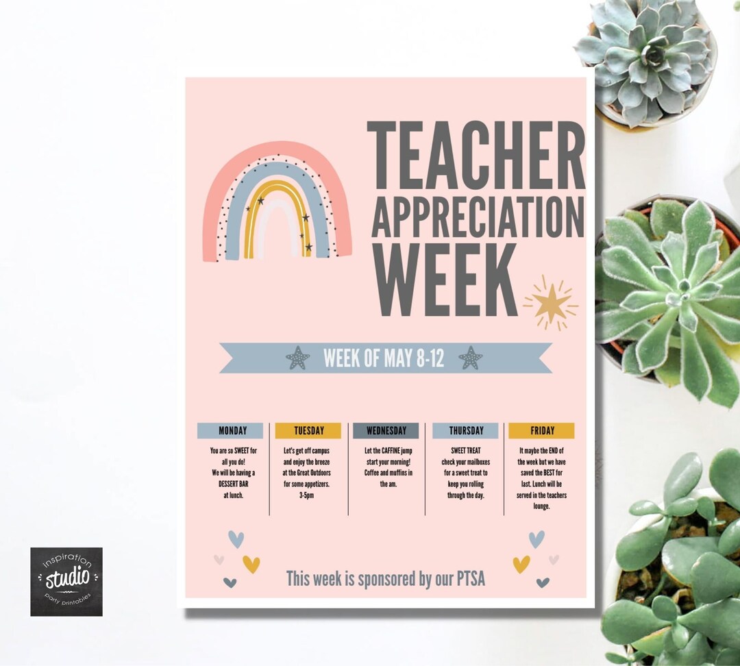 Teacher Appreciation Week Flyer Template Rainbow PTA PTO Etsy