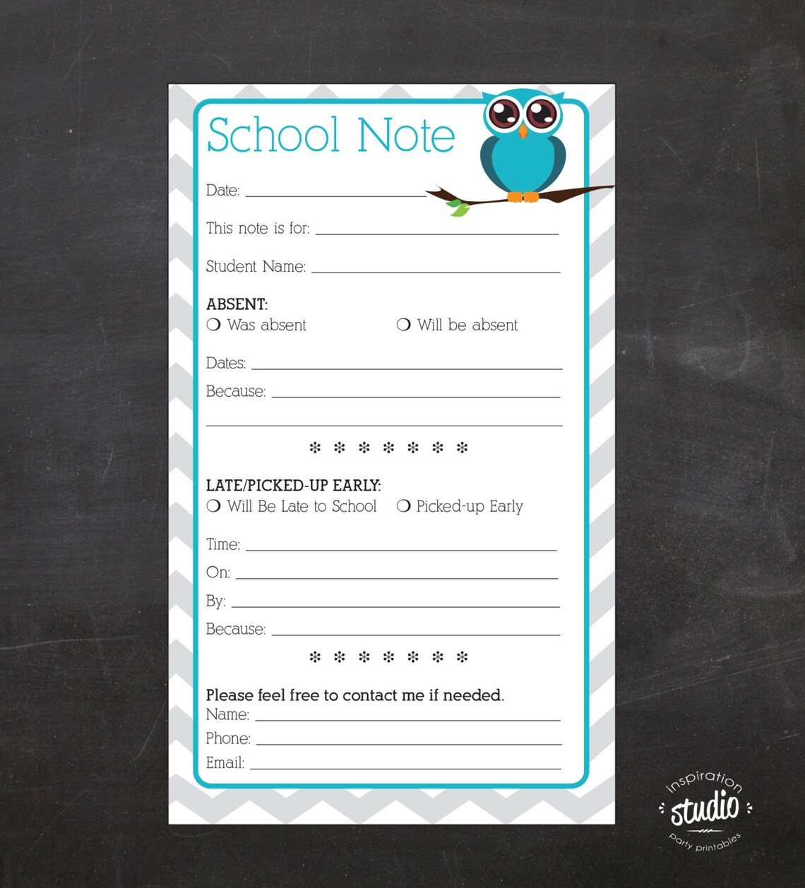 School Note Printable Absent Note Late Drop off and Early Etsy