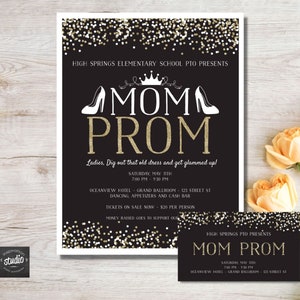 Einfach zu verwendende Mom Prom Fundraiser-Vorlagen - Druckbares Flyer- und Ticketpaket für Gemeinschafts- oder Schulveranstaltungen