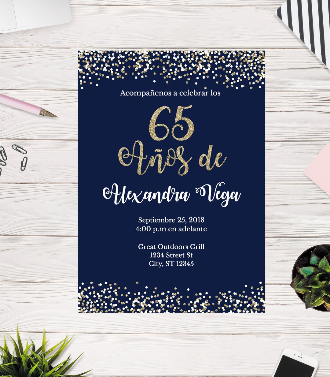 65 Años De | Spanish | 65th Birthday Invitation Template | Invitación ...