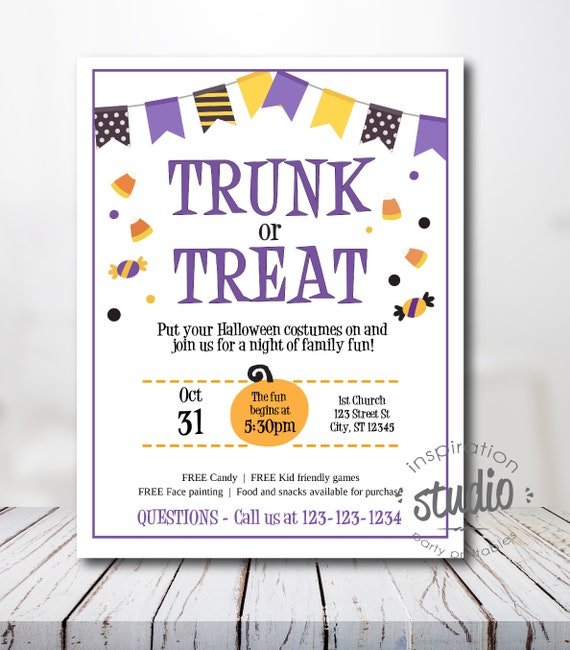 Trunk or Treat, Halloween Event Flyer and invite, Community Halloween Event, Printable, Church, PTO Flyer, PTA, Template, Edit yourself Il_570xn