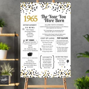 1965 Geburtstagsschild 60er Jahre | Das Jahr, in dem du geboren wurdest | 60er Geburtstag Dekoration | Rückseite im Jahr 1965 | 18 "x 24" (Instant Download)