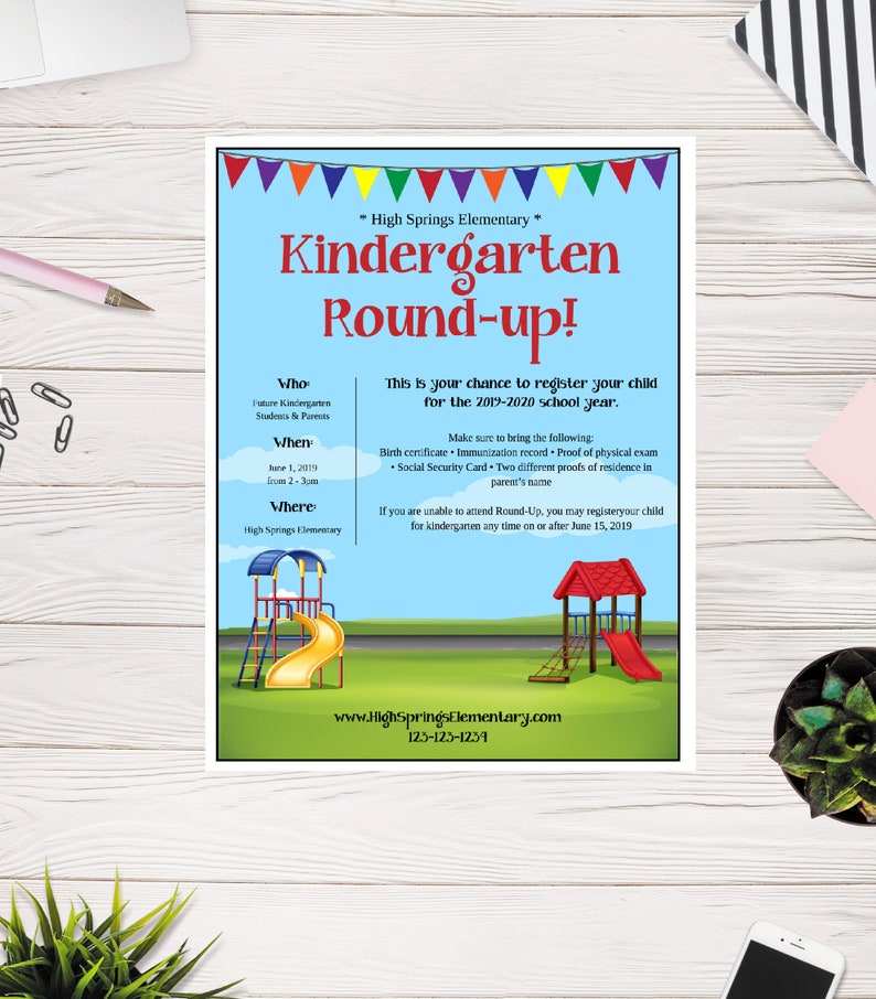 Kindergarten RoundUp Event Flyer Printable template PTO Etsy