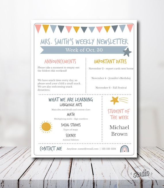 Editable Weekly Teacher Newsletter Template, Notes to Parents Template, Easy to use Template, Edit yourself, Boho Style, Use it All Year Il_570xn