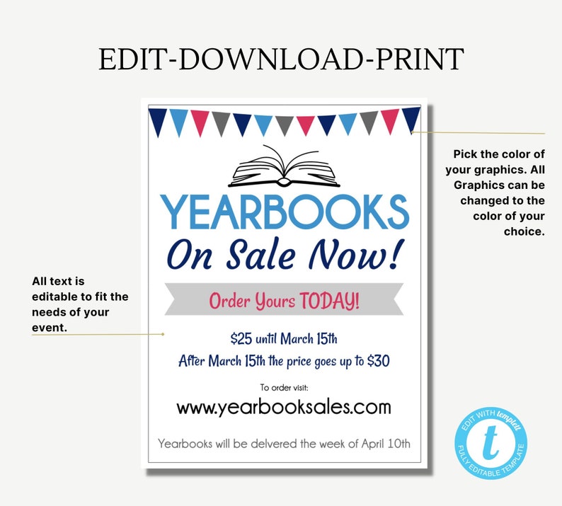 Yearbook Sale Flyer Template School Template Yearbooks on Etsy