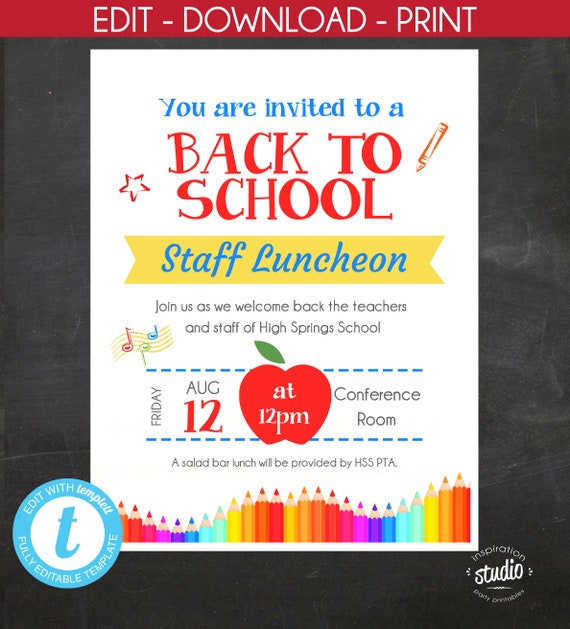 Back to School Teacher and Staff Luncheon Flyer, PTA, PTO, School Event Flyer, template, edit yourself Il_570xn
