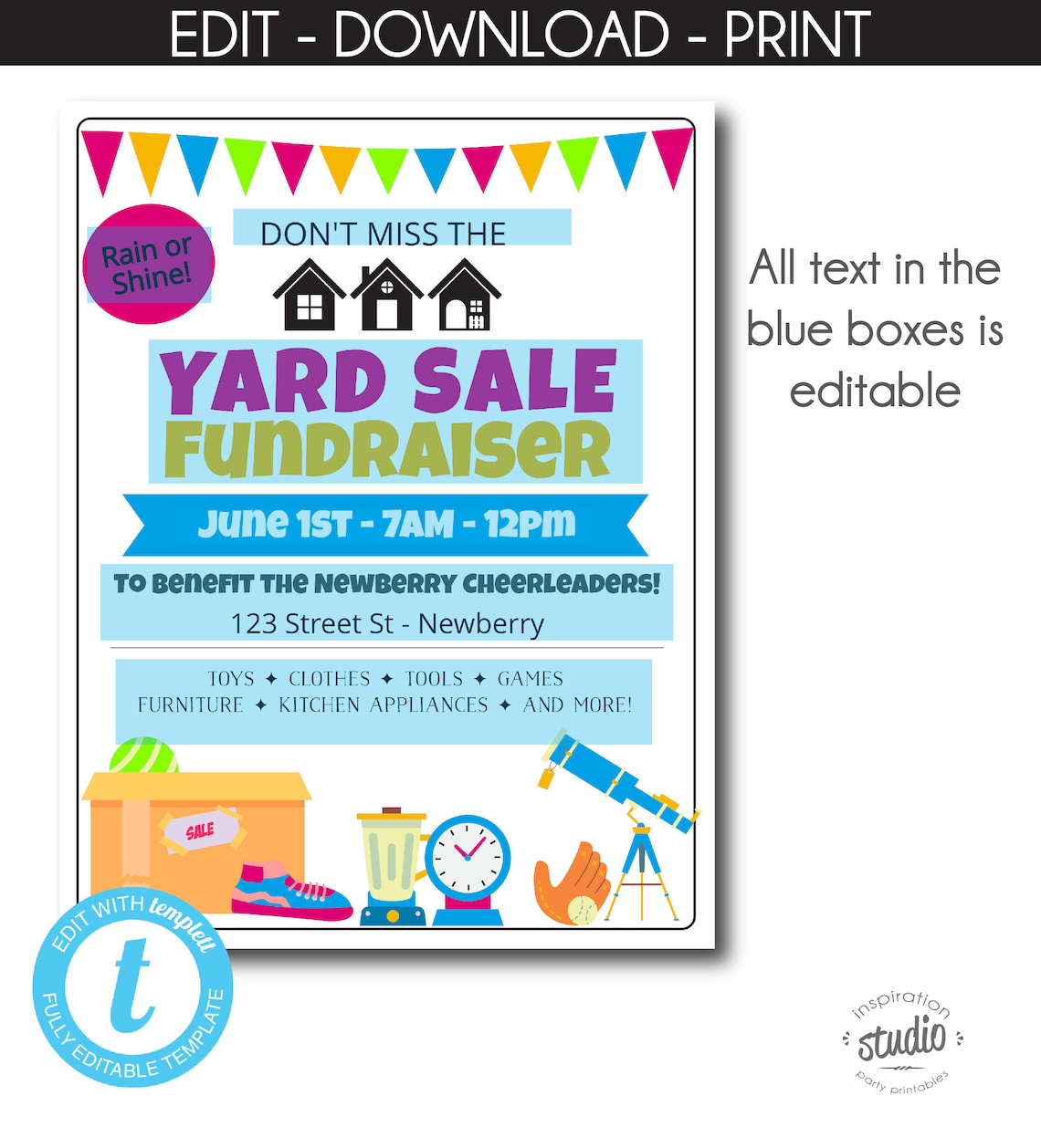 Yard Sale Fundraiser Flyer Template Spring Garage Sale Flyer Etsy