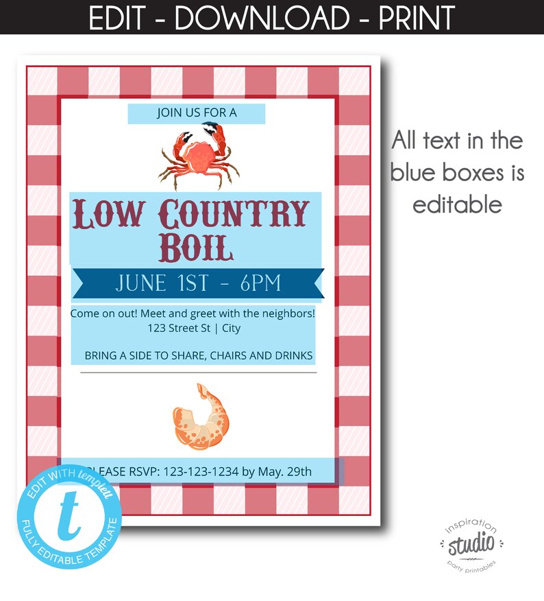 Low Country Boil Invitation Template Shrimp Boil Summer - Etsy