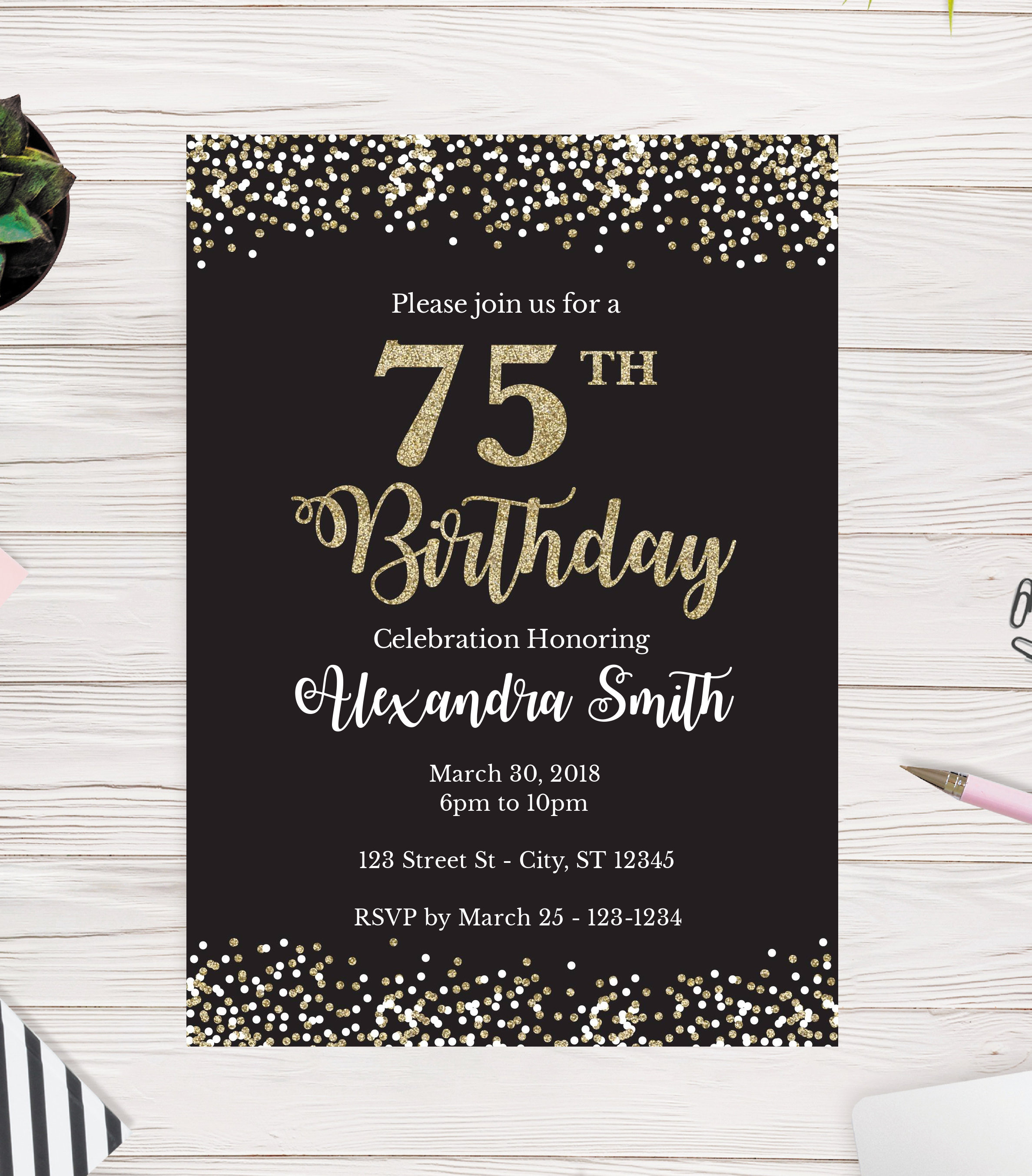 75th-birthday-invitation-75th-birthday-invite-black-and-gold-etsy-finland