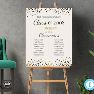 Plantilla de póster de reunión de la escuela secundaria en memoria de compañeros de clase, tributo a nuestros compañeros de clase, póster en memoria, elija sus colores, fácil de usar