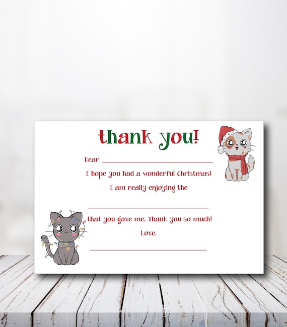 Kids Christmas Printable Fill-In the Blanks and Blank Thank you Notes - Christmas Cats {Instant Download} Il_570xn