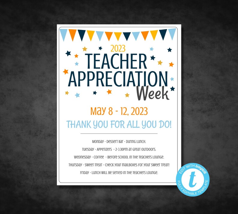 Teacher Appreciation Week Flyer Template, Elementary or Middle School ...