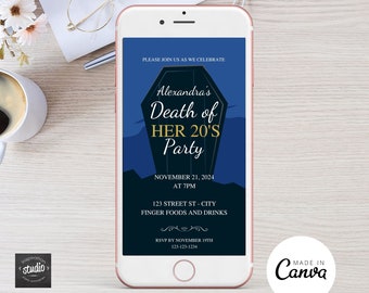 Death of Her 20s Invite Template | Funeral to My Youth | Death of 30's Birthday | Electronic Invitation | Digital | Easy to edit on Canva