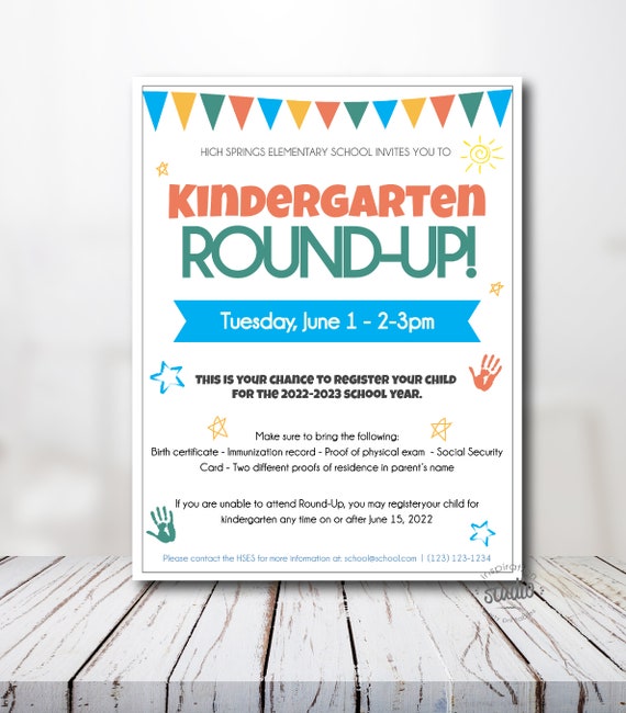 Kindergarten Round-Up Event Flyer, Printable template, School Flyer ...
