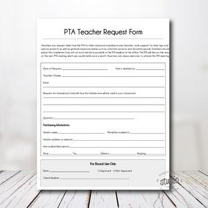 Teacher Request Form Template, PTA, PTSA, PTO Printable File, 8.5" x 11" Edit yourself, Easy to Use Template