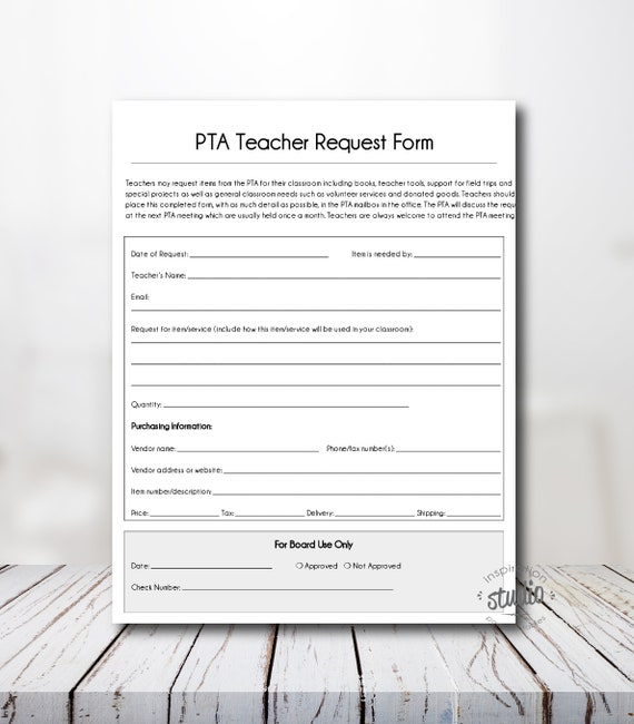 Teacher Request Form Template, PTA, PTSA, PTO Printable File, 8.5" x 11" Edit yourself, Easy to Use Template Il_570xn