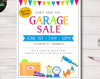 Garage Sale Flyer Template | Neighborhood Yard Sale Fundraiser (Digital)