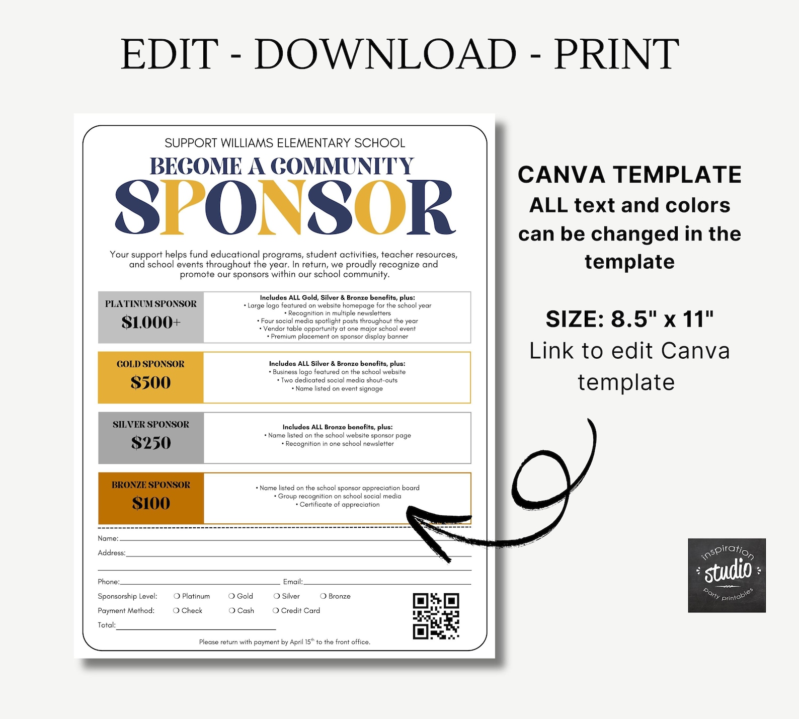 Community Sponsorship Flyer Template | School Sponsor Sign up Form ...