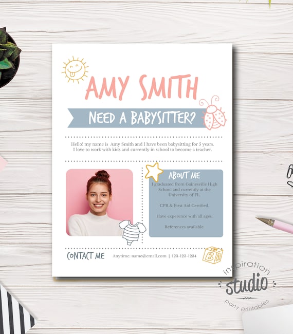 Babysitter Flyer Template, Editable, Babysitter Services, Childcare Services, Easy to use template Il_570xn