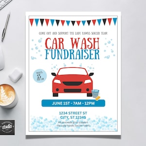 Plantilla editable de volante para recaudar fondos para lavado de autos para deportes escolares y clubes - Diseño Canva fácil de usar