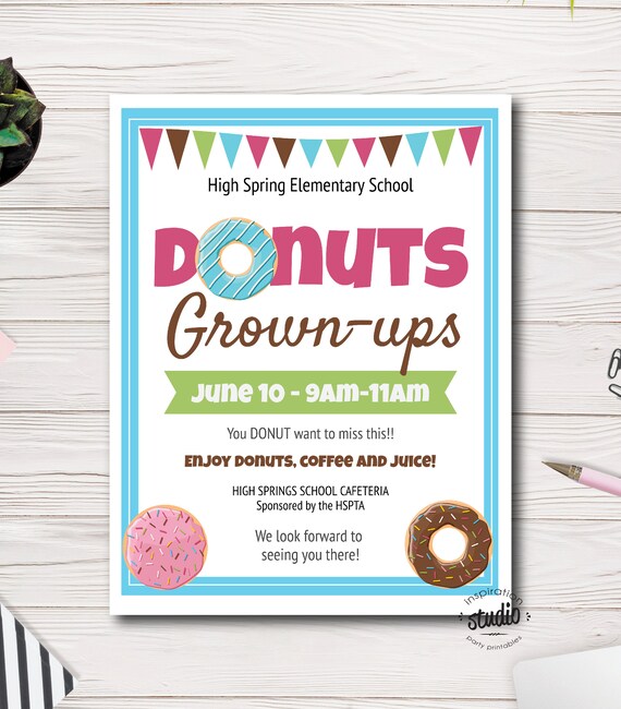 Donuts with Grownups Flyer Template, Donuts with Mom, Donuts with Dad