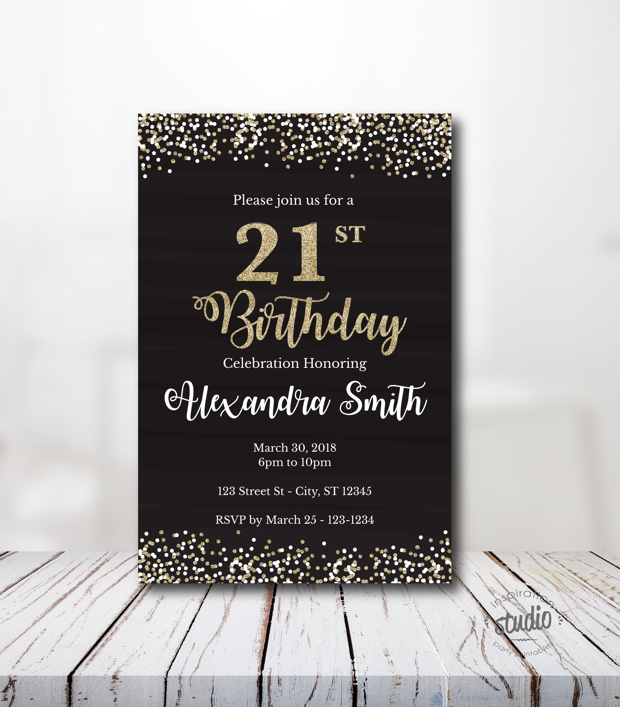 21st Birthday Invitation Template 21st Birthday Party Gold 