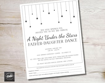 A Night Under the Stars, Father - Daughter Dance Flyer Template | Daddy Daughter Dance | Easy to use Template | Black and White Flyer Only