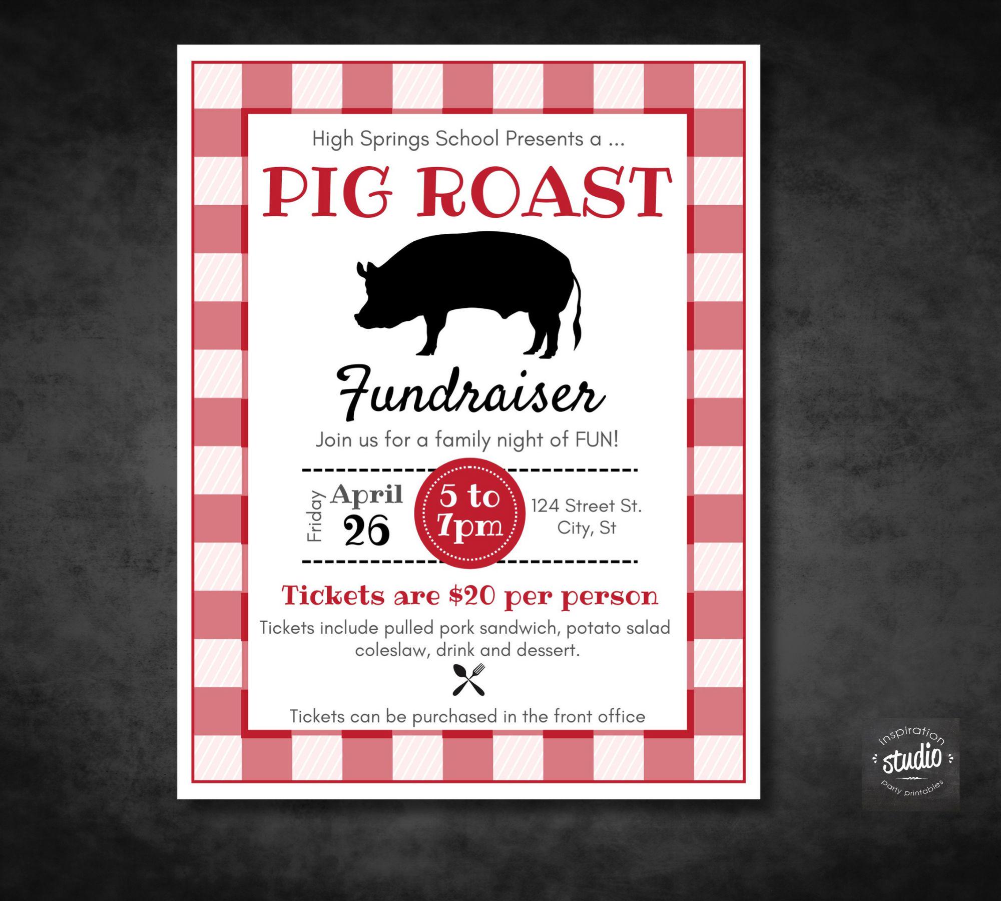 Pig Roast Fundraiser Flyer | Editable Canva Template for School and ...