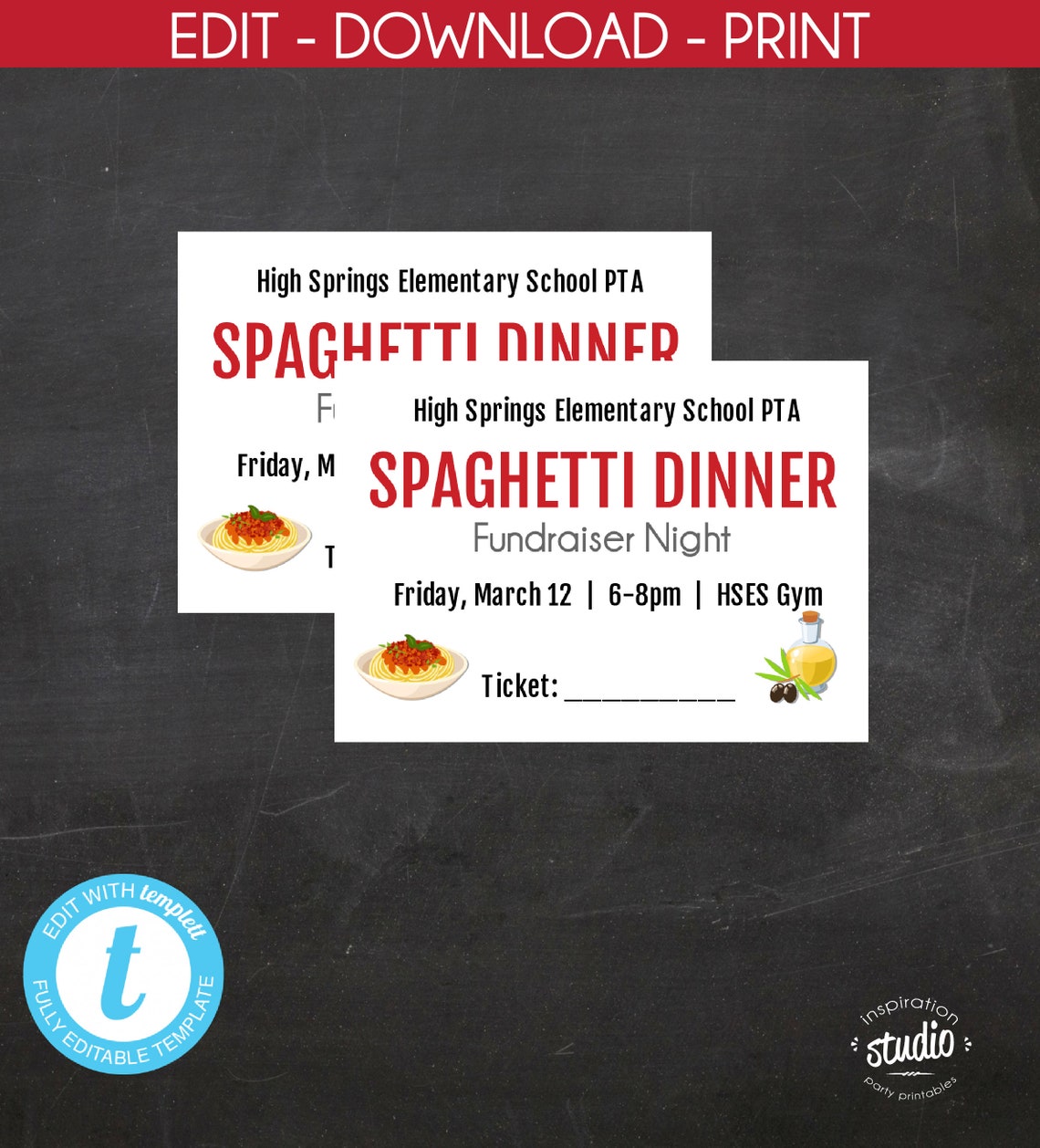 Spaghetti Dinner Fundraiser Flyer and Tickets Template, Pasta Dinner ...