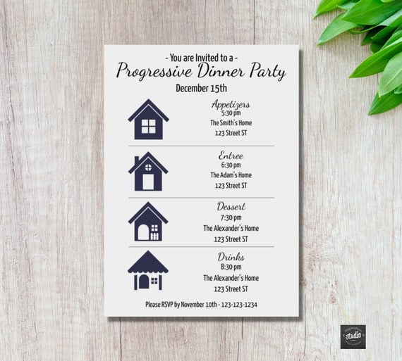 Progressive Dinner Party Invite Template Friend Potluck Four Houses Progressive Dinner Party Invite Template Friend Potluck Four Houses