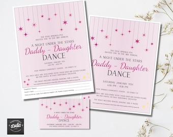 A Night Under the Stars - Father - Daughter Dance Flyer and Ticket Template | Daddy Daughter Dance | Pink Glitter | Easy to use Template