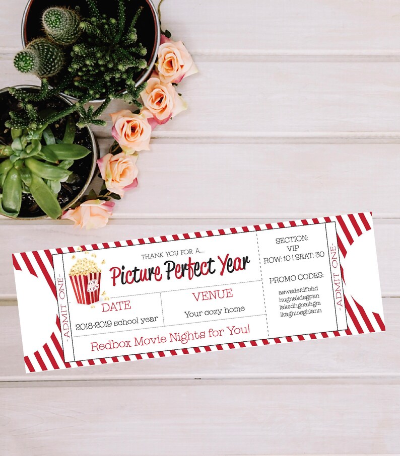 Redbox Movie Ticket Printable Teacher Appreciation Gift | Etsy