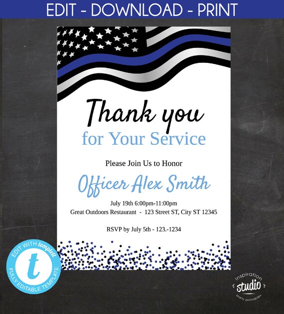 Police Retirement Invitation Thank You For Your Service Printable Invitation Template Edit 